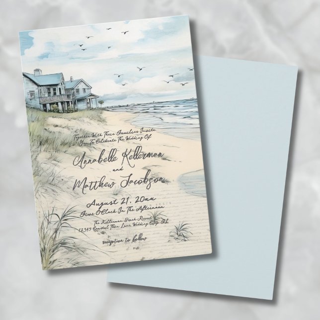 Elegant Vintage Coastal Beach Wedding Inbjudningar (Elegant Vintage Coastal Beach Wedding Invitation)