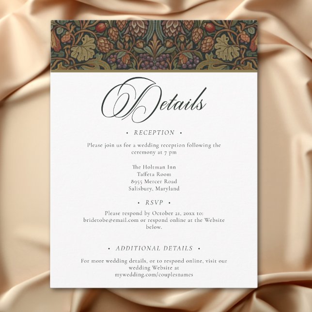 Elegant Vintage Cottage Botanical Fall Wedding Tilläggskort (Elegant Vintage Cottage Botanical Fall Wedding Enclosure Card)