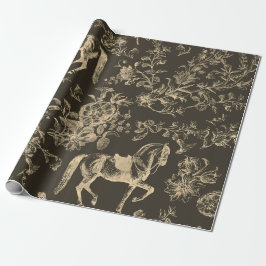 Elegant Vintage Cream Brown Horse Blommönster Presentpapper