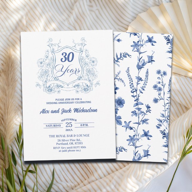 Elegant Vintage Crest 30-årsjubileum Inbjudningar (Skapare uppladdad)
