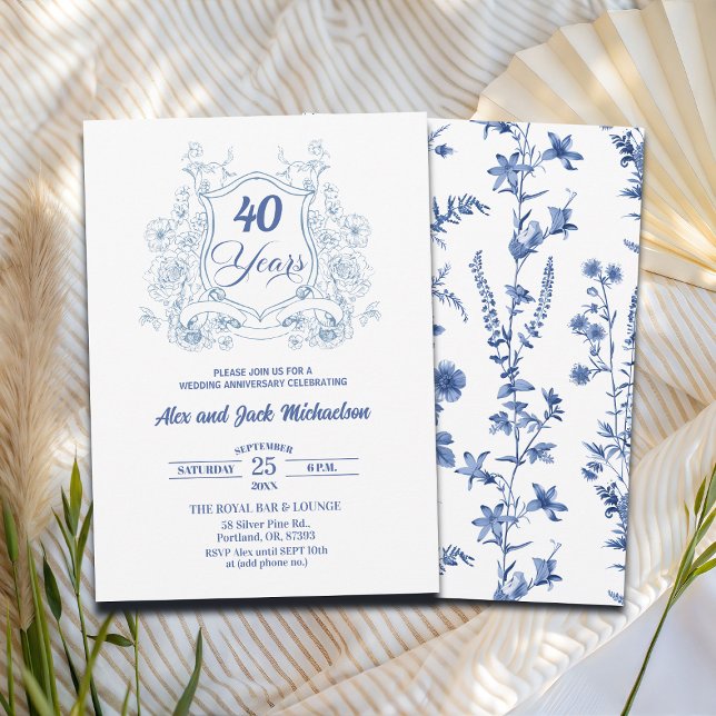 Elegant Vintage Crest 40-års bröllopsjubileum Inbjudningar (Skapare uppladdad)