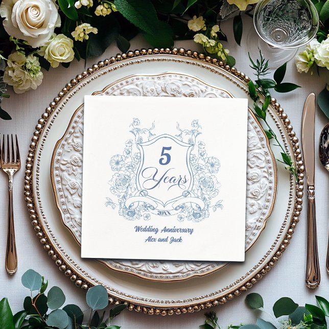 Elegant Vintage Crest 5-års bröllopsdag Pappersservett (Skapare uppladdad)