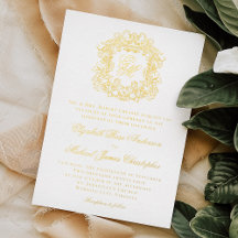 Elegant Vintage Crest Monogram Bröllop Guld