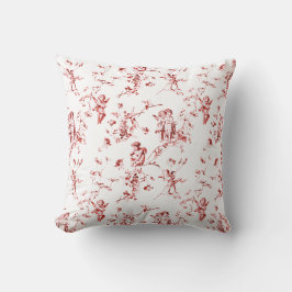 Elegant Vintage Cupid Änglar Flowers Red Toile Kudde