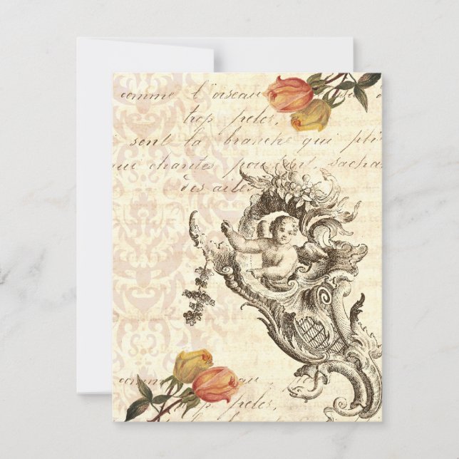 Elegant Vintage Cupid och Damask Baroque Design Inbjudningar (Framsida)