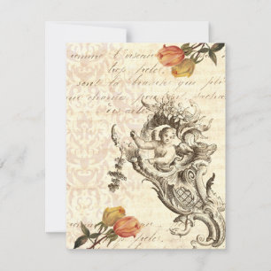 Elegant Vintage Cupid och Damask Baroque Design Inbjudningar