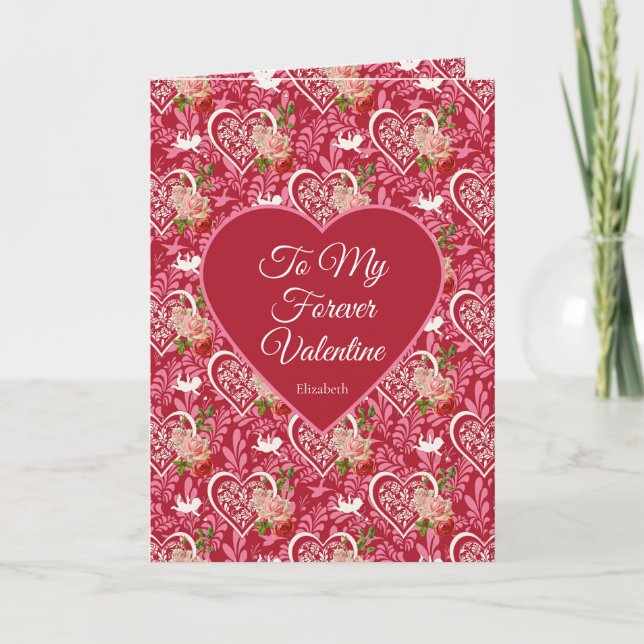 Elegant Vintage Cupid & Röda Roser Valentinsdag Kort (Framsida)