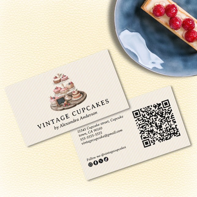 Elegant Vintage Cuppie Visitkort (Elegant Vintage Cupcake Business Card)