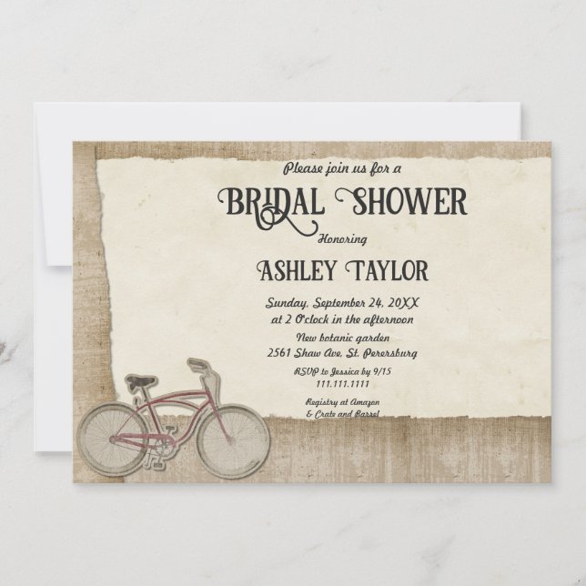 Elegant Vintage Cycling Rustic Wood Möhippa Inbjudningar (Framsida)