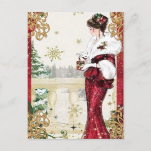 Elegant Vintage Dam med julklapp Vykort