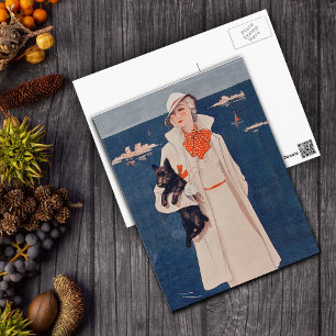 Elegant Vintage Dam med Scotty Hund-vykort Vykort