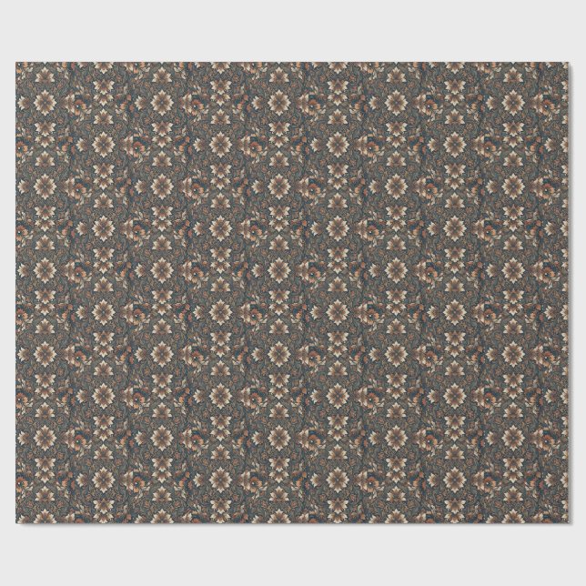 Elegant Vintage Damask Blommig Inpackningspapper Presentpapper (Platt)