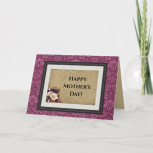 Elegant Vintage Damask Lycklig Mors dag-kort Helgkort