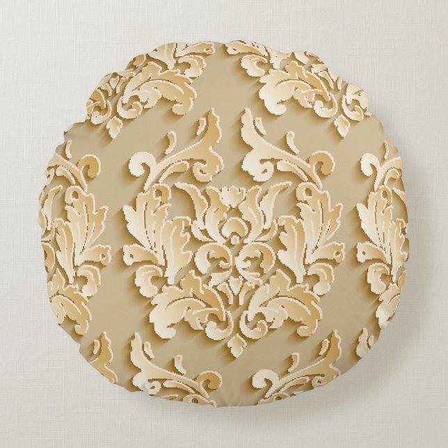 Elegant Vintage Damask Pattern Struktur Rund Kudde (Framsidan)