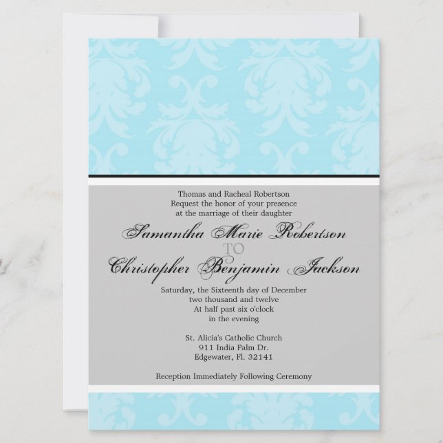Elegant Vintage Damask Wedding Inbjudan (Framsida)