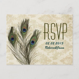 elegant vintage damast påfågel bröllop RSVP Inbjudan Vykort