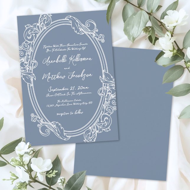 Elegant Vintage Damblå Bröllop Inbjudningar (Elegant Vintage Dusty Blue Wedding Invitation)