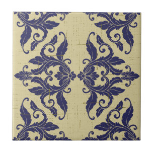 Elegant vintage, damm, marin gult, monogram kakelplatta