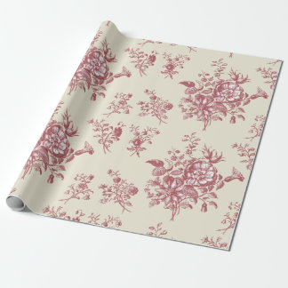 Elegant Vintage Dammrosa Blommotiv på Beige Presentpapper