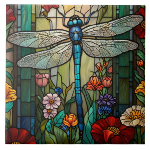 Elegant vintage dragonfly art boho chic botanik kakelplatta