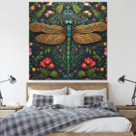 Elegant Vintage dragonfly boho botanical Canvastryck