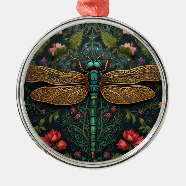 Elegant Vintage dragonfly boho botanical Julgransprydnad Metall (Framsidan)