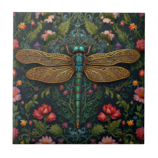 Elegant Vintage dragonfly boho botanical Kakelplatta
