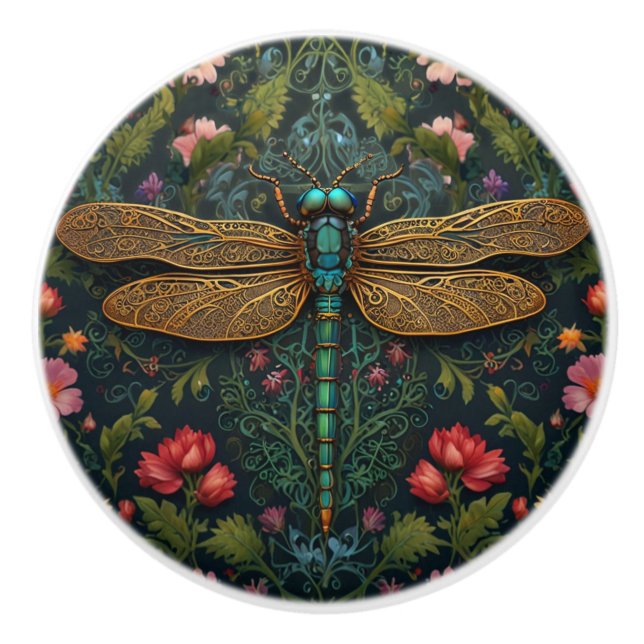 Elegant Vintage dragonfly boho botanical Knopp (Framsidan)
