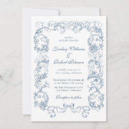 Elegant Vintage Dusty Blue Ornate Bröllop Inbjudningar