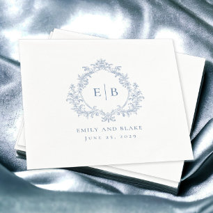 Elegant Vintage Dusty Blue Vapensköld Bröllop Logo Pappersservett
