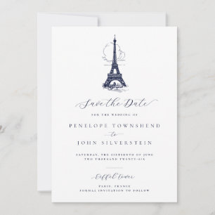 Elegant Vintage Eiffel Torn Illustration Bröllop Spara Datumet