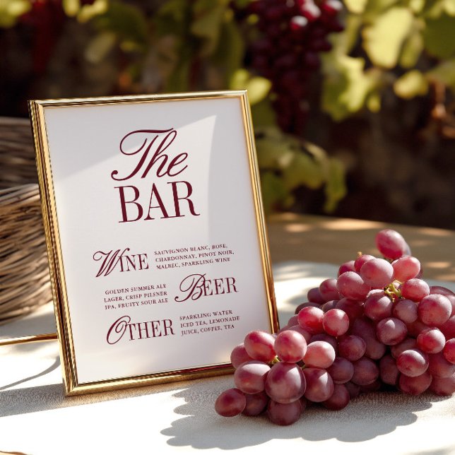 Elegant Vintage Elfenbensbar Meny Bröllopsskylt (Elegant Vintage Ivory Bar Menu Wedding Sign)