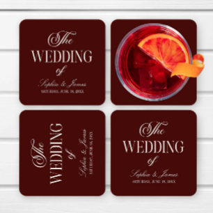 Elegant Vintage Elfenbensvitt Mörkt Burgunderrött  Underlägg Papper Kvadrat