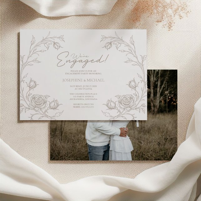 Elegant Vintage Engagement Party Photo Invitation Meddelande (Skapare uppladdad)