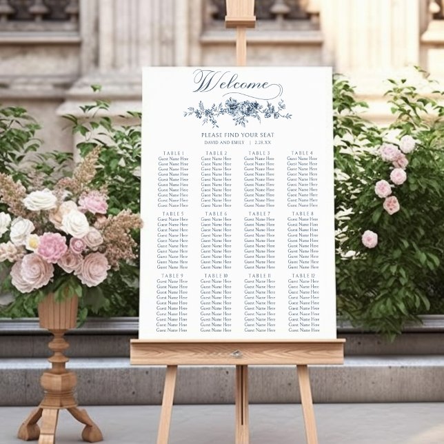 Elegant Vintage Engraved Blue Blommigt Poster (Skapare uppladdad)