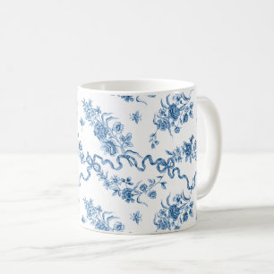 Elegant Vintage Engraved Blue Ro och Rosett band Kaffemugg