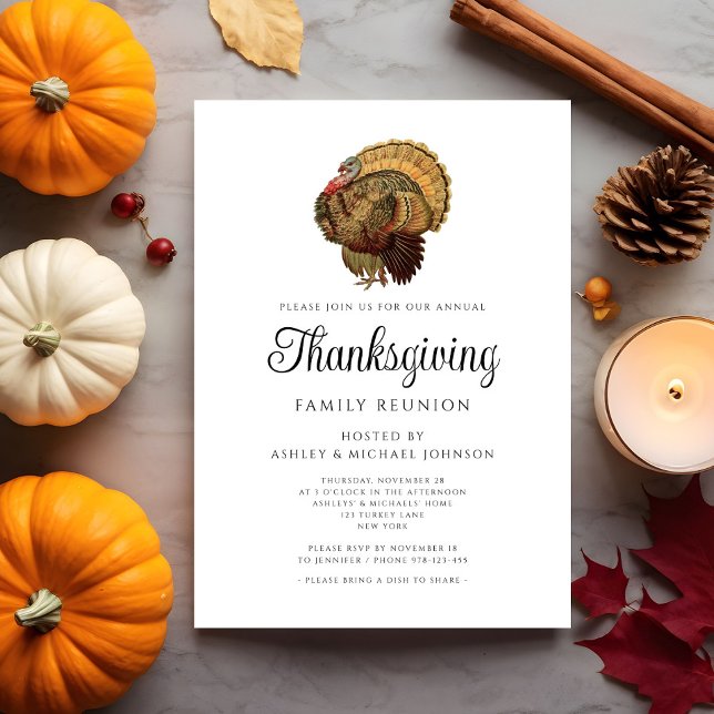 Elegant Vintage Family Reunion Thanksgiving Inbjudningar (Elegant Vintage Family Reunion Thanksgiving Invitation)