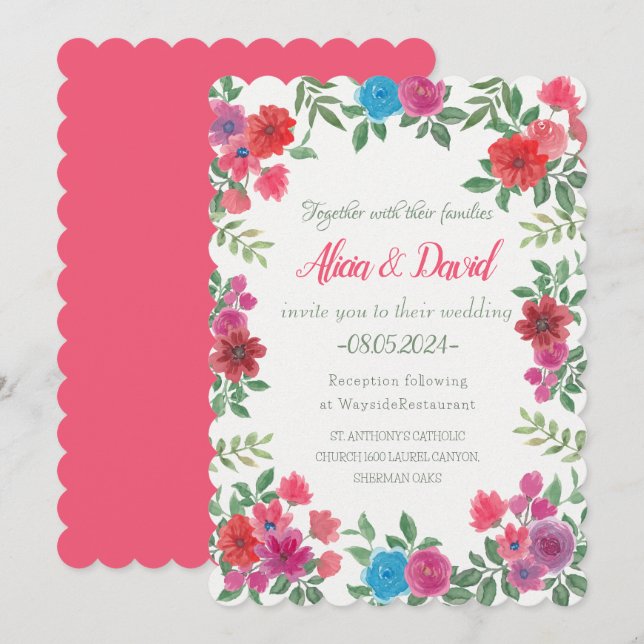 Elegant Vintage Färg Blommigt Bröllop Inbjudningar (Fram/baksida)