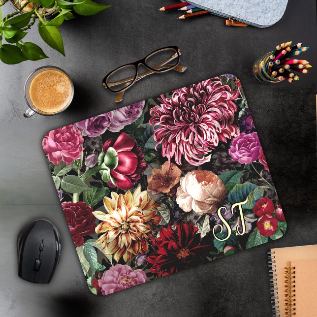 Elegant Vintage Färgfull Blommigt monogram Musmatta (Skapare uppladdad)