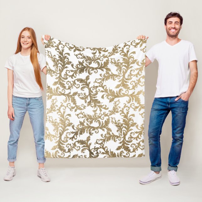 Elegant vintage faux guld blommigt damm fleecefilt (På plats)