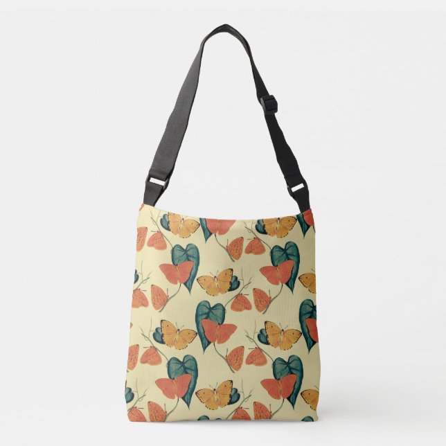 Elegant Vintage Fjärilar och Blad Mönster | Axelväska (Framsida)