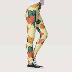 Elegant Vintage Fjärilar och Blad Mönster Leggings