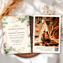 Elegant Vintage Floral Eucalyptus Roses Wedding Inbjudningar