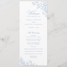 Elegant Vintage Floral Frame Dusty Blue Wedding  Program