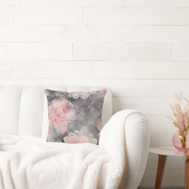 Elegant Vintage Floral Lace Pattern Pink and Grey Kudde