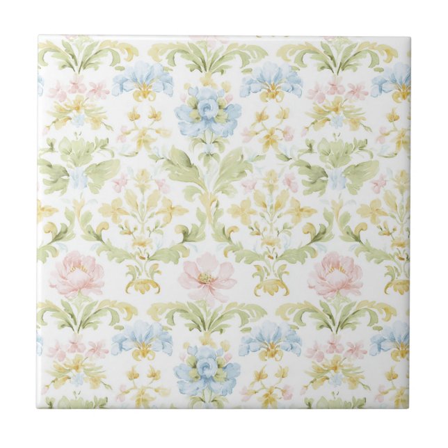 Elegant Vintage Floral Pastel Design Kakelplatta (Framsidan)