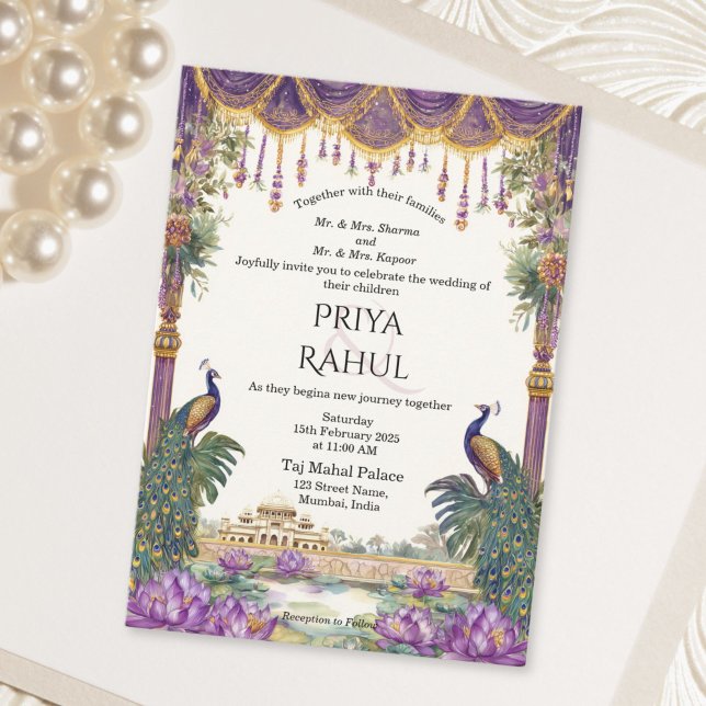 Elegant Vintage Floral Peacock Indian Wedding Inbjudningar (Elegant Vintage Floral Peacock Indian Wedding Invitation)