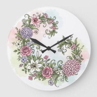 Elegant Vintage Floral Wreath with Pink Roses and  Stor Klocka