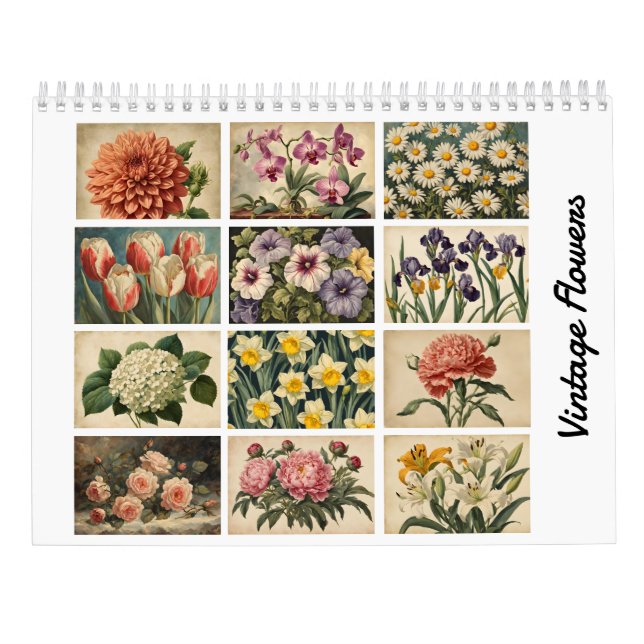 Elegant Vintage Flowers - naturkalender Kalender (Baksida)