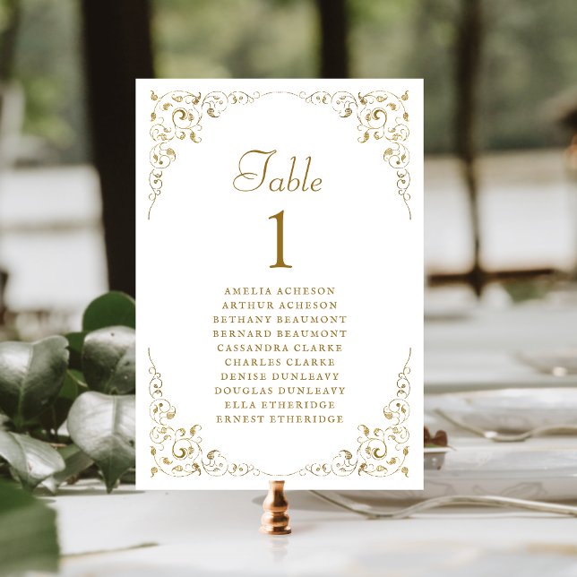 Elegant Vintage Foliage Guld White Bröllop Bordsnummer (Skapare uppladdad)